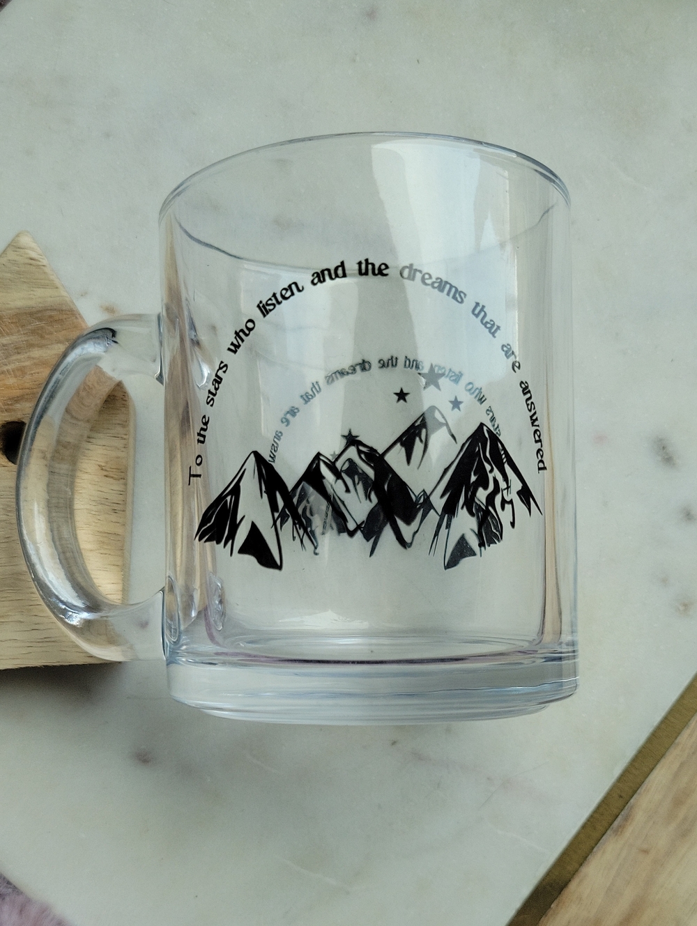 ACOTAR Clear Glass Mountain And Stars Print Mug Stars Who Listen Dreams Answered
